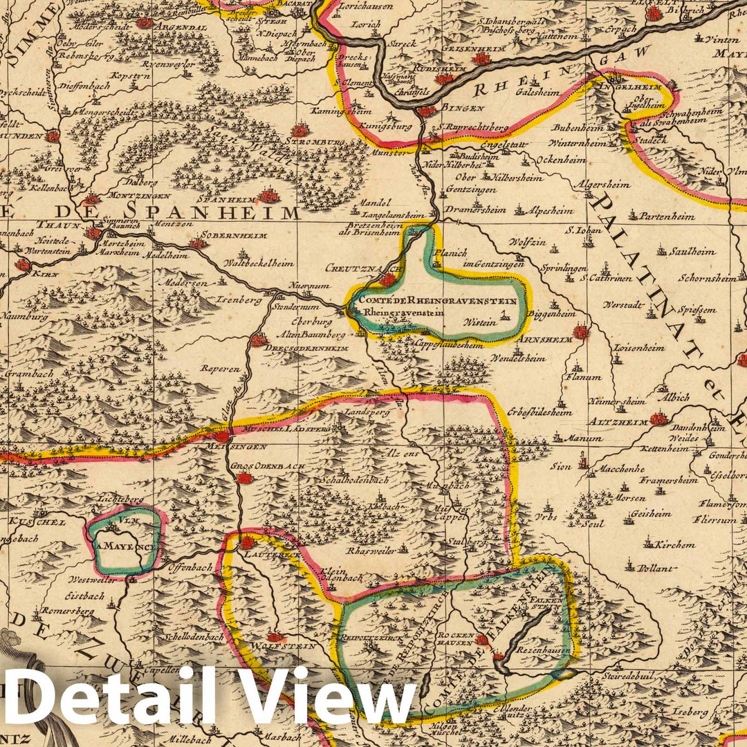 Historic Map : Rhine River , GermanyPartie Occidentale du La Palatinat et Electorat du Rhein. 1708 , Vintage Wall Art