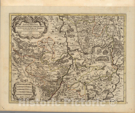 Historic Map : Rhine River , GermanyPartie Orientale du La Palatinat et Electorat du Rhein. 1708 , Vintage Wall Art