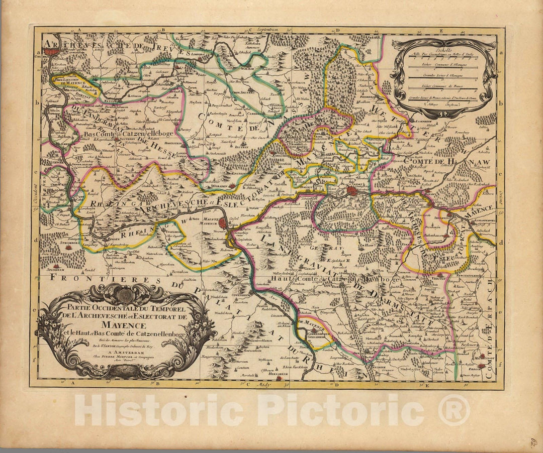 Historic Map : Mainz , GermanyPartie Occidentale du Temporel de L'Archevesche et Eslectorat de Mayence. 1708 , Vintage Wall Art