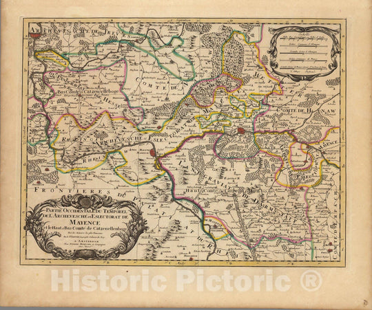 Historic Map : Mainz , GermanyPartie Occidentale du Temporel de L'Archevesche et Eslectorat de Mayence. 1708 , Vintage Wall Art