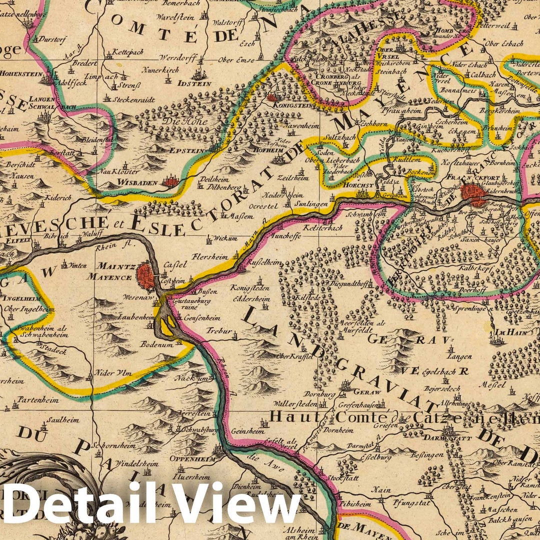 Historic Map : Mainz , GermanyPartie Occidentale du Temporel de L'Archevesche et Eslectorat de Mayence. 1708 , Vintage Wall Art