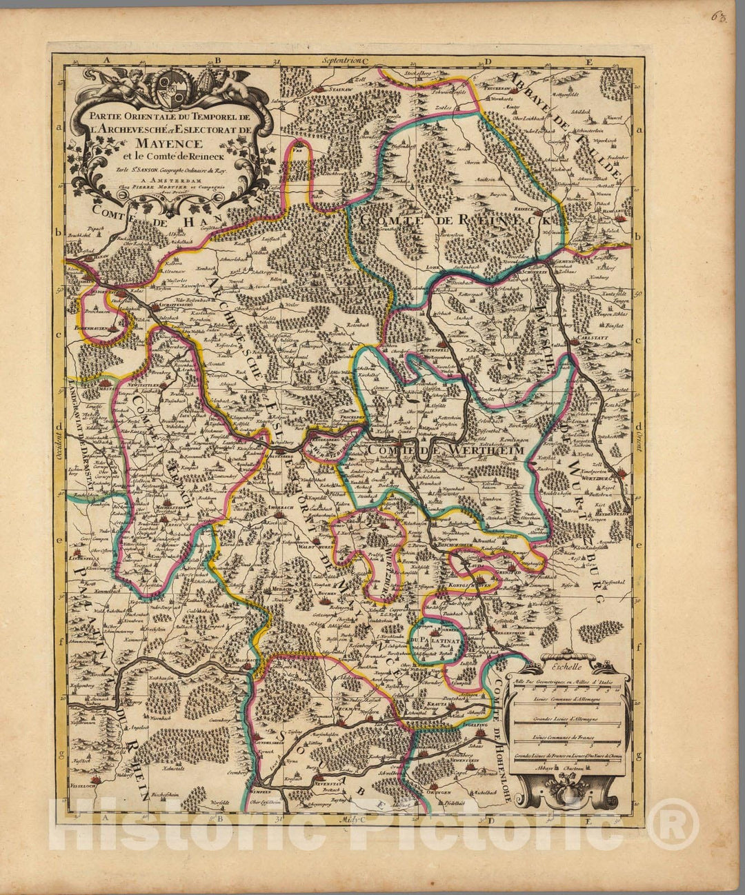 Historic Map : Mainz , GermanyPartie Orientale du Temporel de L'Archevesche et Eslectorat de Mayence. 1708 , Vintage Wall Art