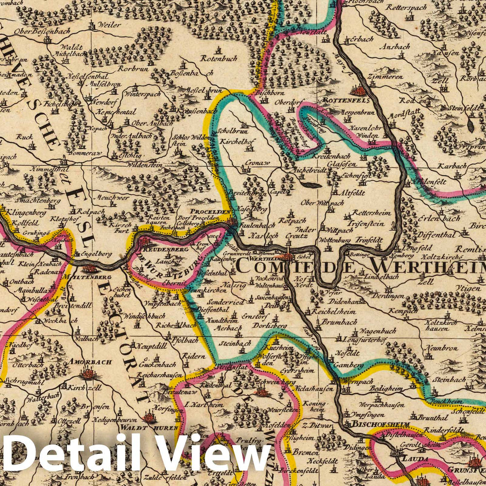 Historic Map : Mainz , GermanyPartie Orientale du Temporel de L'Archevesche et Eslectorat de Mayence. 1708 , Vintage Wall Art