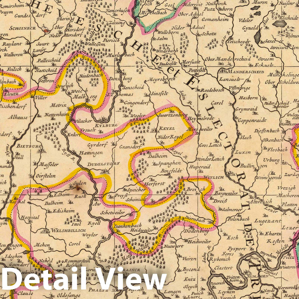 Historic Map : Trier , GermanyPartie Occidentale du Temporel de L'Archevesche et Eslectorat de Treves. 1708 , Vintage Wall Art