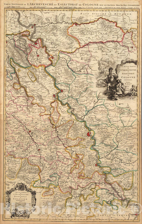 Historic Map : Cologne , GermanyLa Basse Partie de L'Archevesche et Eslectorat de Cologne. 1708 , Vintage Wall Art