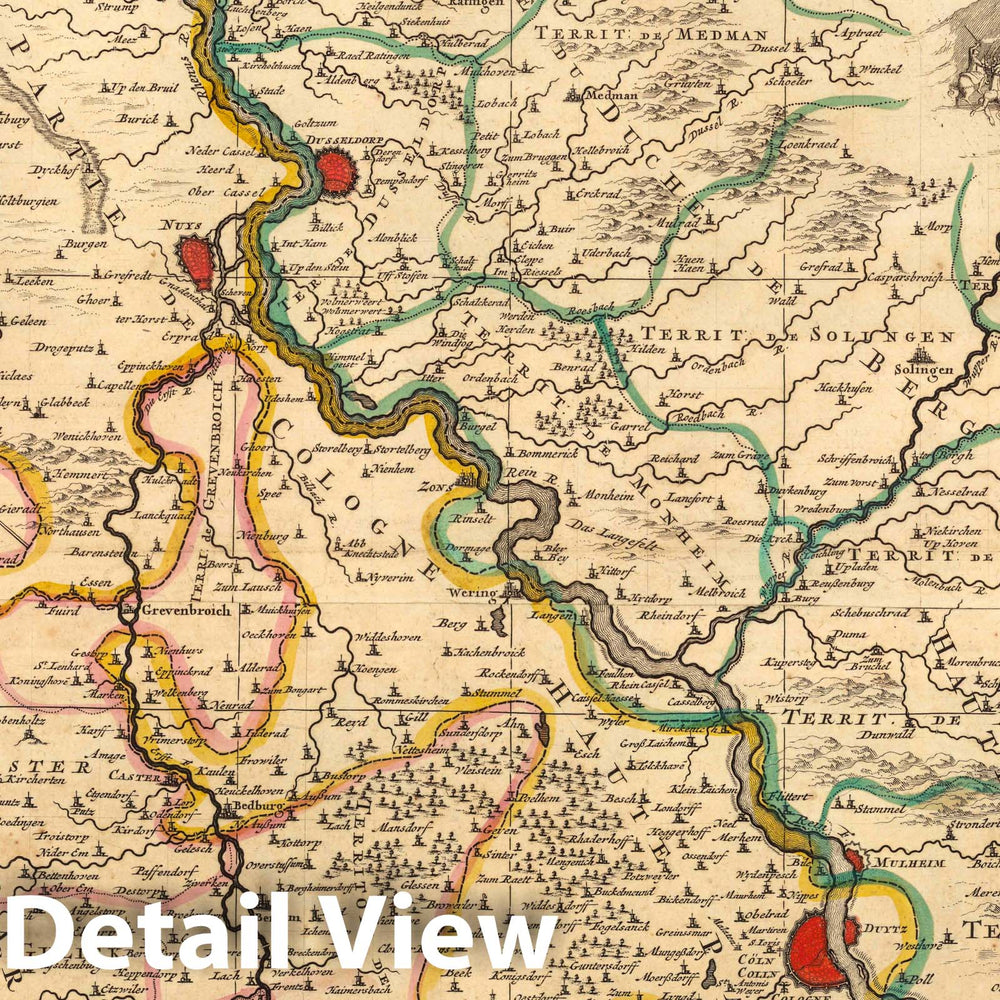 Historic Map : Cologne , GermanyLa Basse Partie de L'Archevesche et Eslectorat de Cologne. 1708 , Vintage Wall Art