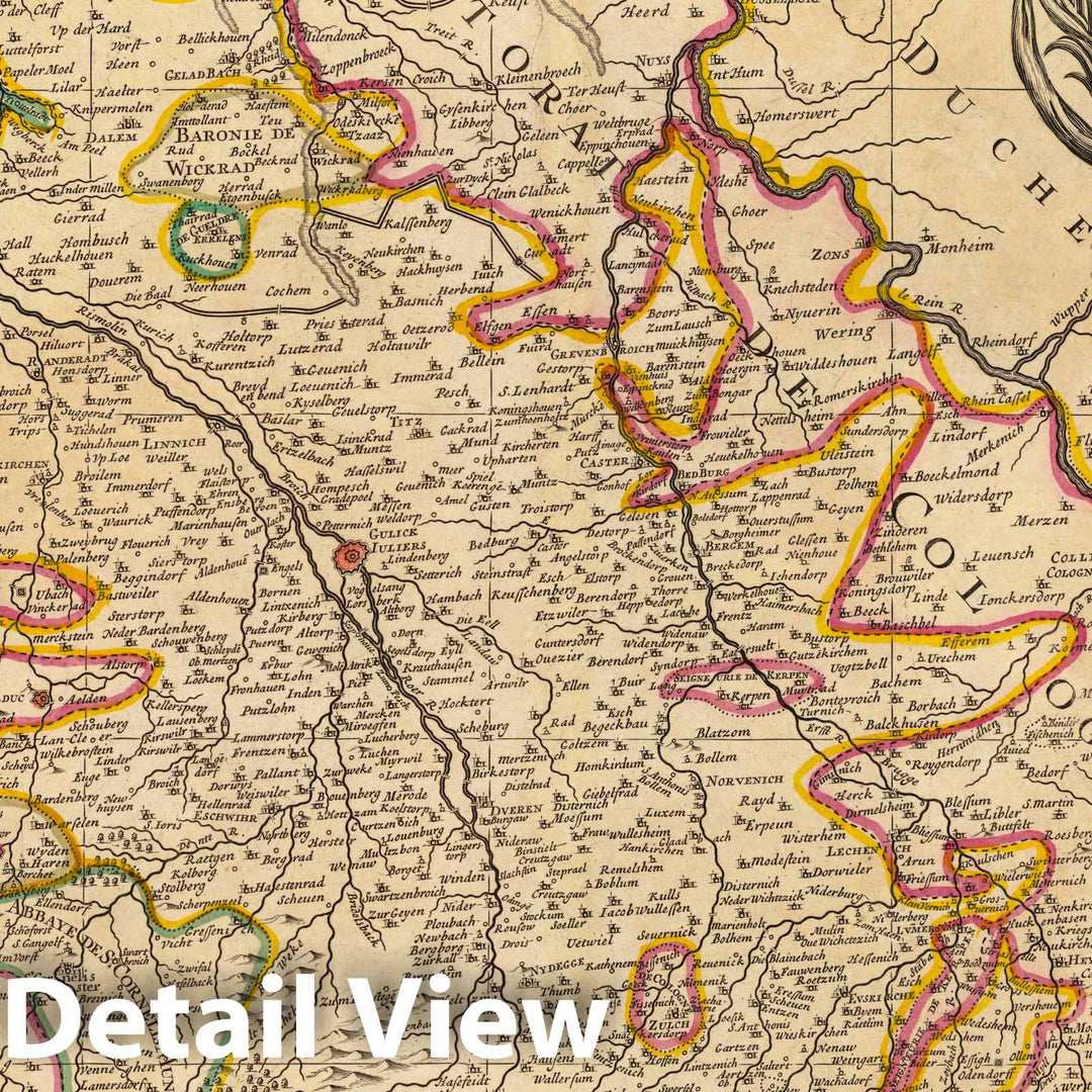 Historic Map : Duchy of Juelich (Germany, Netherlands)Le Duche de Juliers. 1708 , Vintage Wall Art