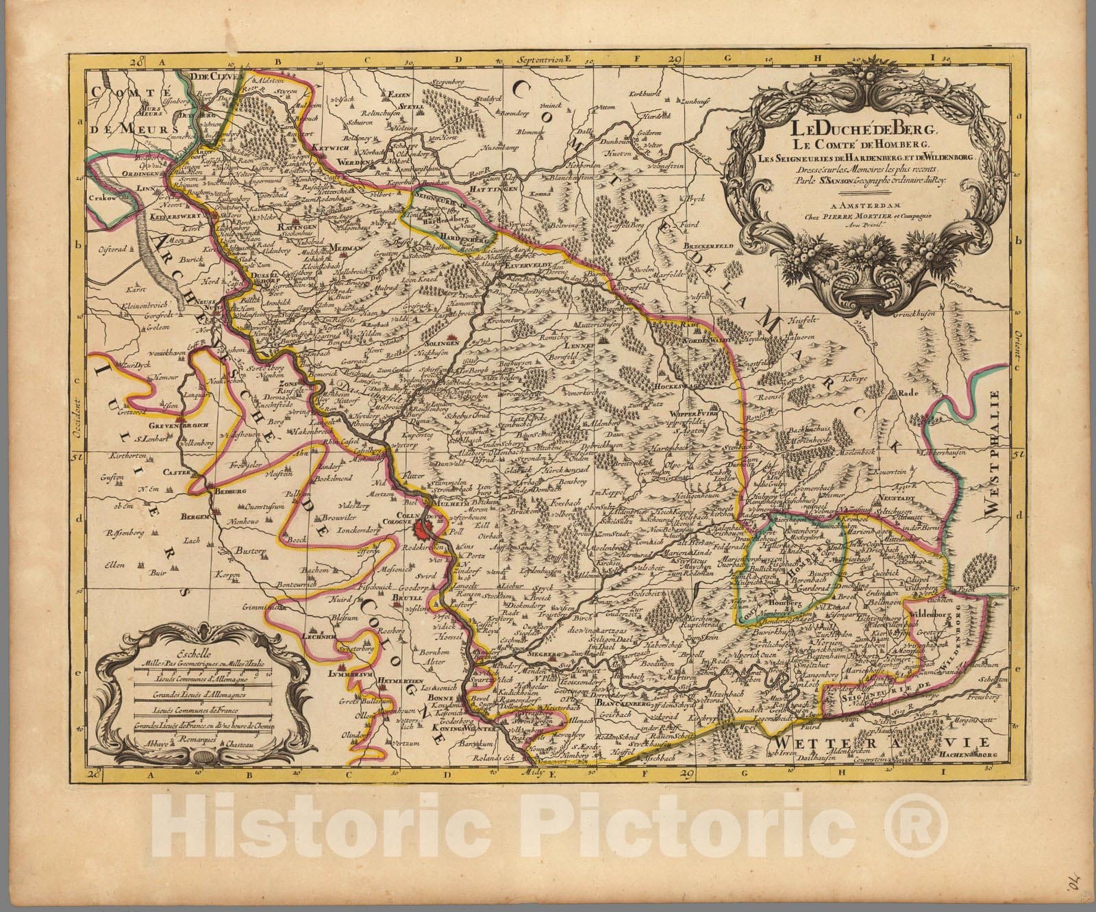 Historic Map : Duchy of Berg , GermanyLe Duche de Berg. 1708 , Vintage Wall Art