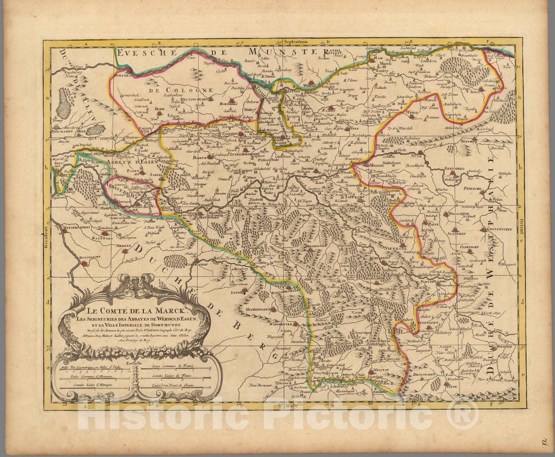 Historic Wall Map : County of Mark , GermanyLe Comte de la Marck. 1708 , Vintage Wall Art