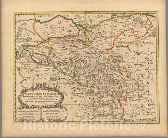 Historic Wall Map : County of Mark , GermanyLe Comte de la Marck. 1708 , Vintage Wall Art