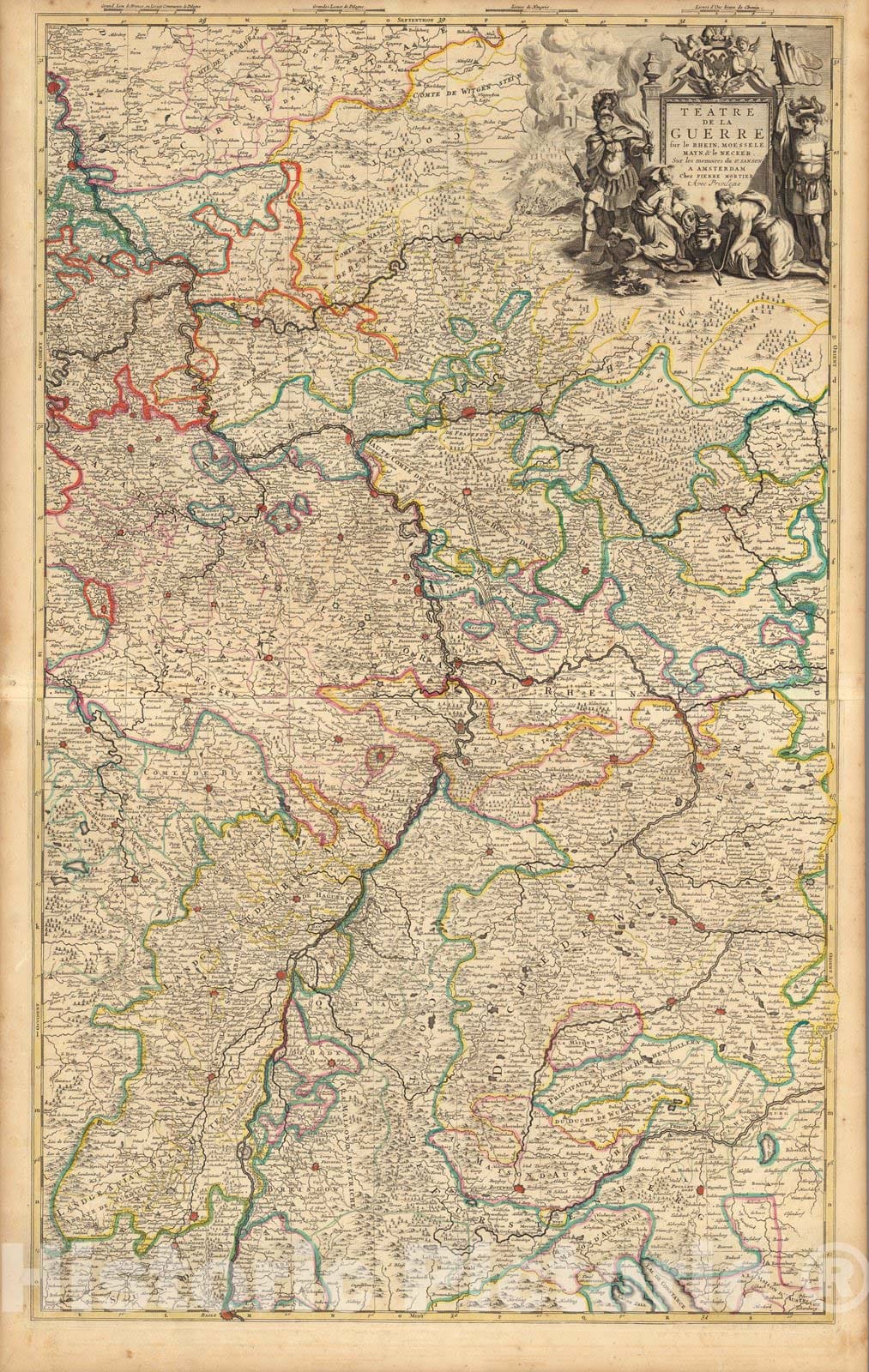 Historic Wall Map : Rhine River , GermanyTeatre de la Guerre fur le Rhein, Moessele, Mayn & le Necker. 1708 , Vintage Wall Art