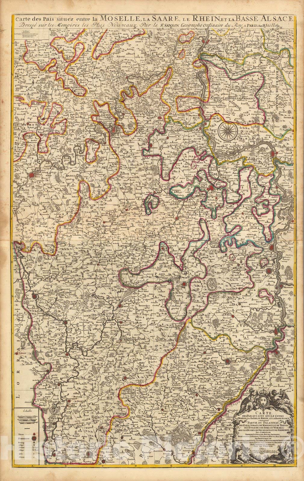 Historic Map : Palatinate , GermanyCarte des Pais situez entre la Moselle, la Saare, le Rhein et la Basse Alsace. 1708 , Vintage Wall Art