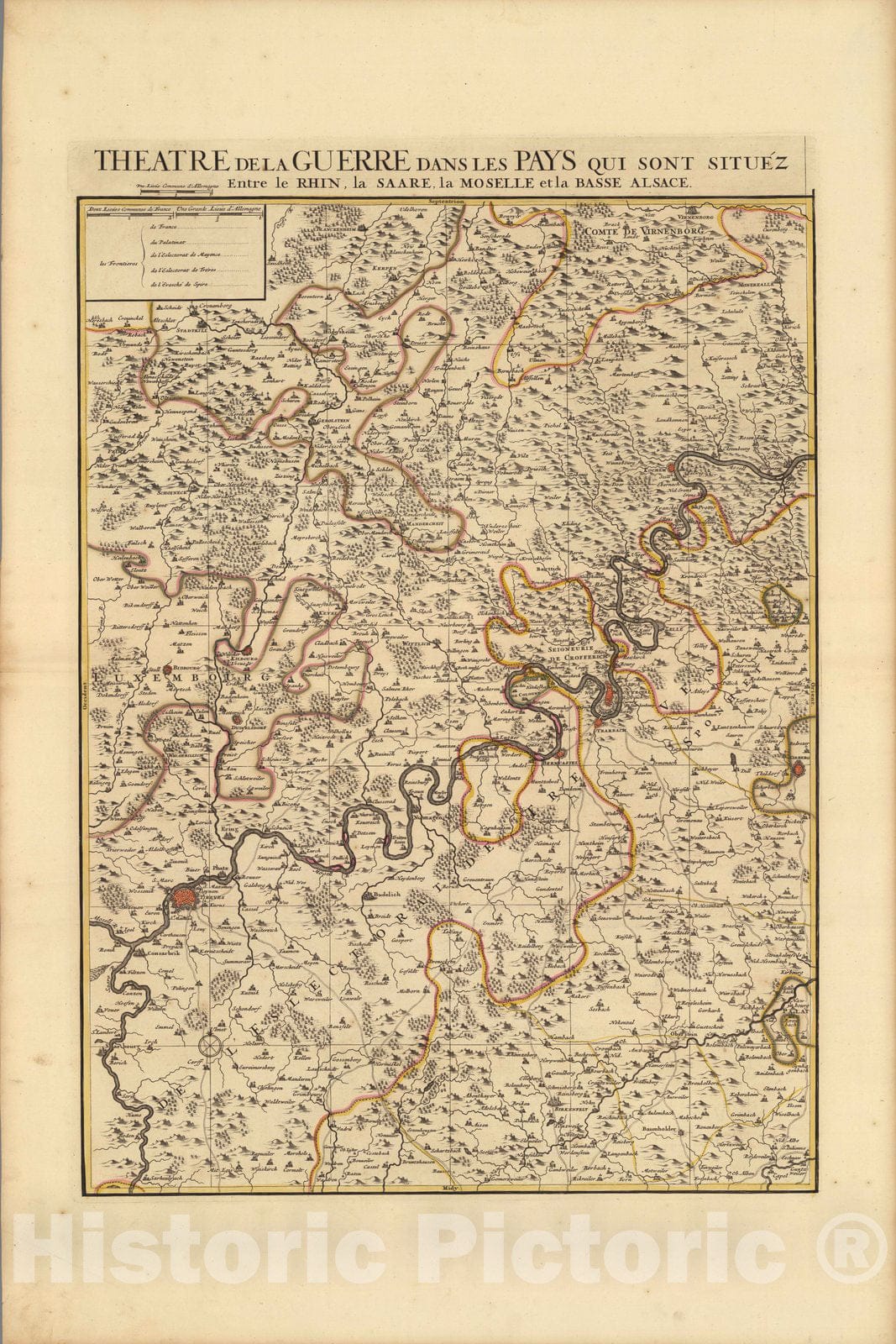 Historic Map : Moselle River , GermanyTheatre de la Guerre dans les Pays qui sont situez Entre le Rhin, la Saare, la Moselle, et la Basse Alsace. 1708 , Vintage Wall Art