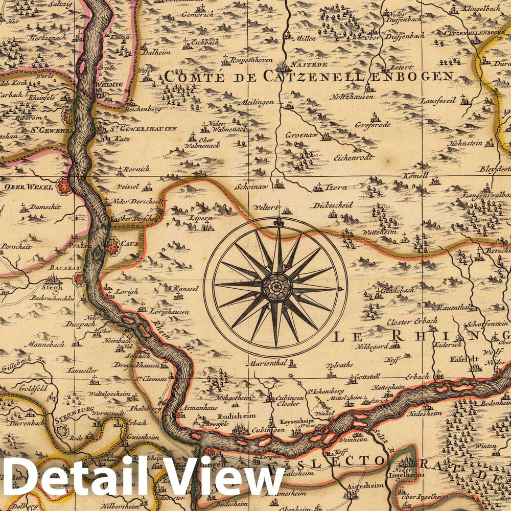 Historic Map : Rhine River , GermanyPartie Septentrionale des Pays qui sont situez Entre le Rhein, la Saare, la Moselle, et la Basse Alsace. 1708 , Vintage Wall Art