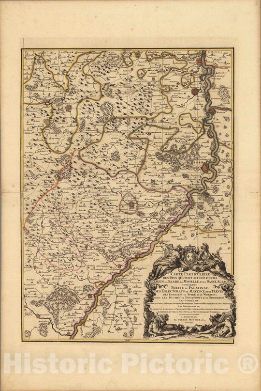 Historic Map : Rhine River , GermanyCarte Particuliere des Pays qui sont situez Entre le Rhein, la Saare, la Moselle, et la Basse Alsace. 1708 , Vintage Wall Art