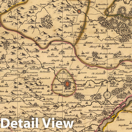 Historic Map : Rhine River , GermanyCarte Particuliere des Pays qui sont situez Entre le Rhein, la Saare, la Moselle, et la Basse Alsace. 1708 , Vintage Wall Art