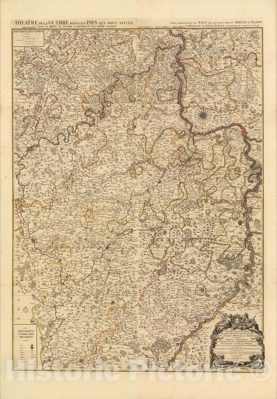 Historic Map : Rhine River , GermanyComposite: Carte Particuliere des Pays qui sont situez Entre le Rhein, la Saare, la Moselle, et la Basse Alsace. 1708 , Vintage Wall Art