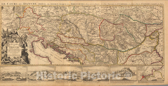 Historic Map : Danube River (Romania, Bulgaria, Serbia, Croatia)Le Cours de Danube. 1708 , Vintage Wall Art