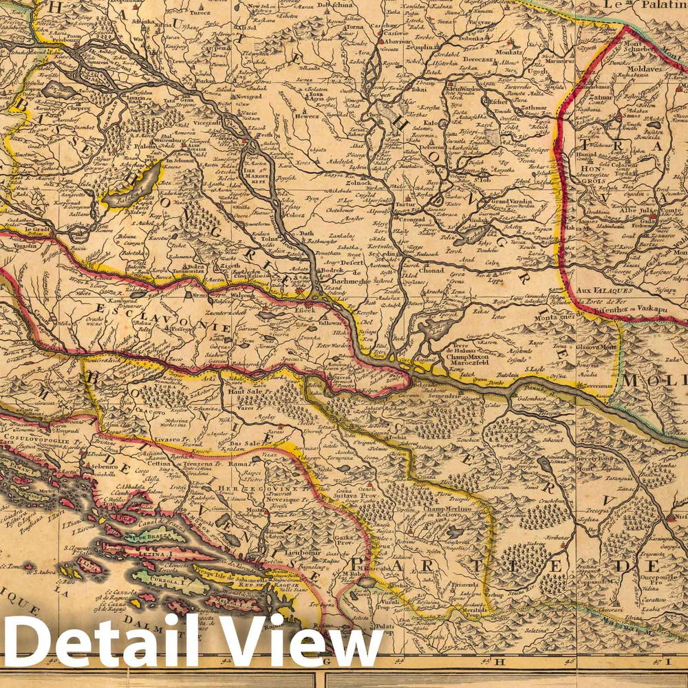 Historic Map : Danube River (Romania, Bulgaria, Serbia, Croatia)Le Cours de Danube. 1708 , Vintage Wall Art