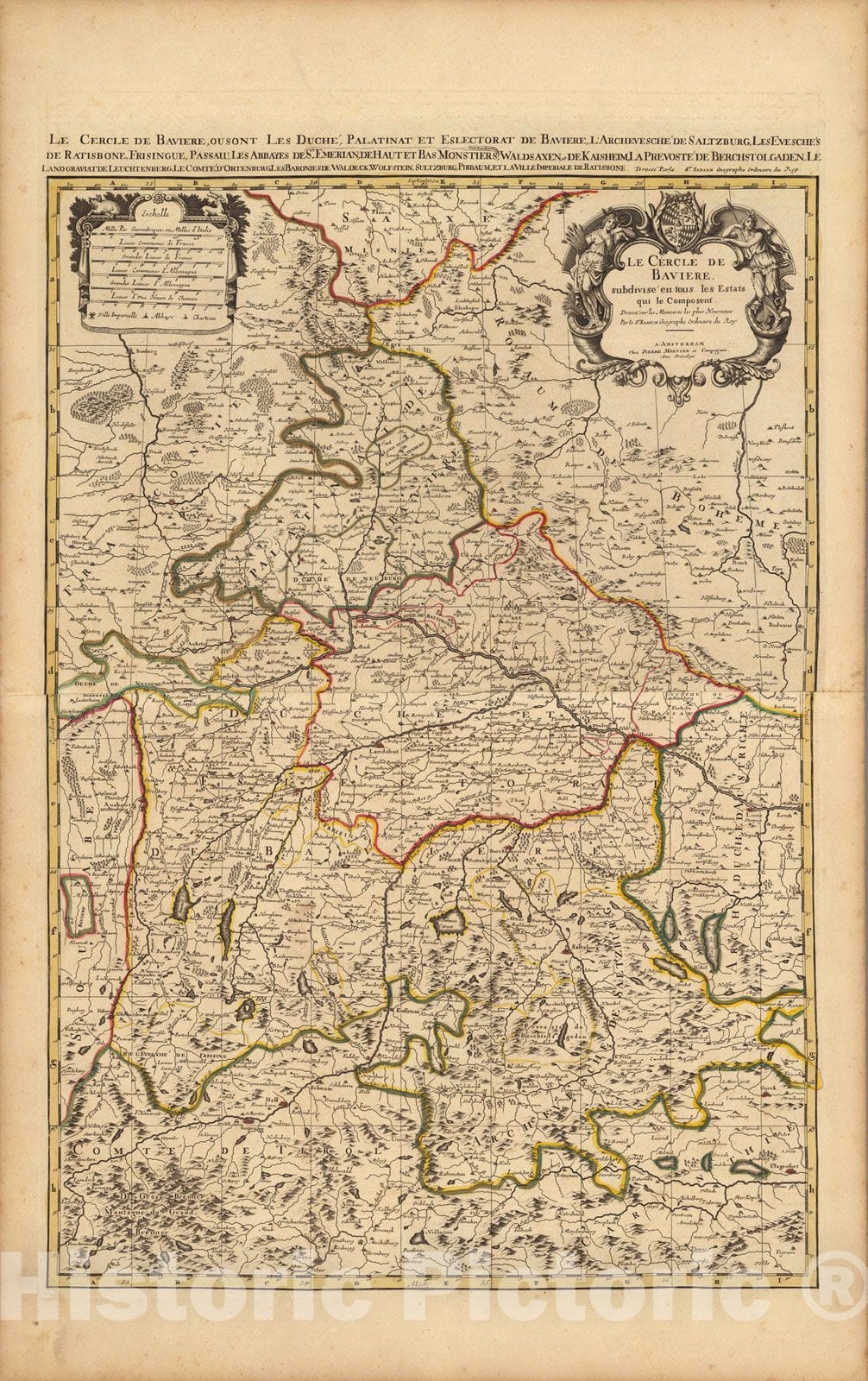 Historic Wall Map : Bavaria , GermanyLe Cercle de Baviere. 1708 , Vintage Wall Art