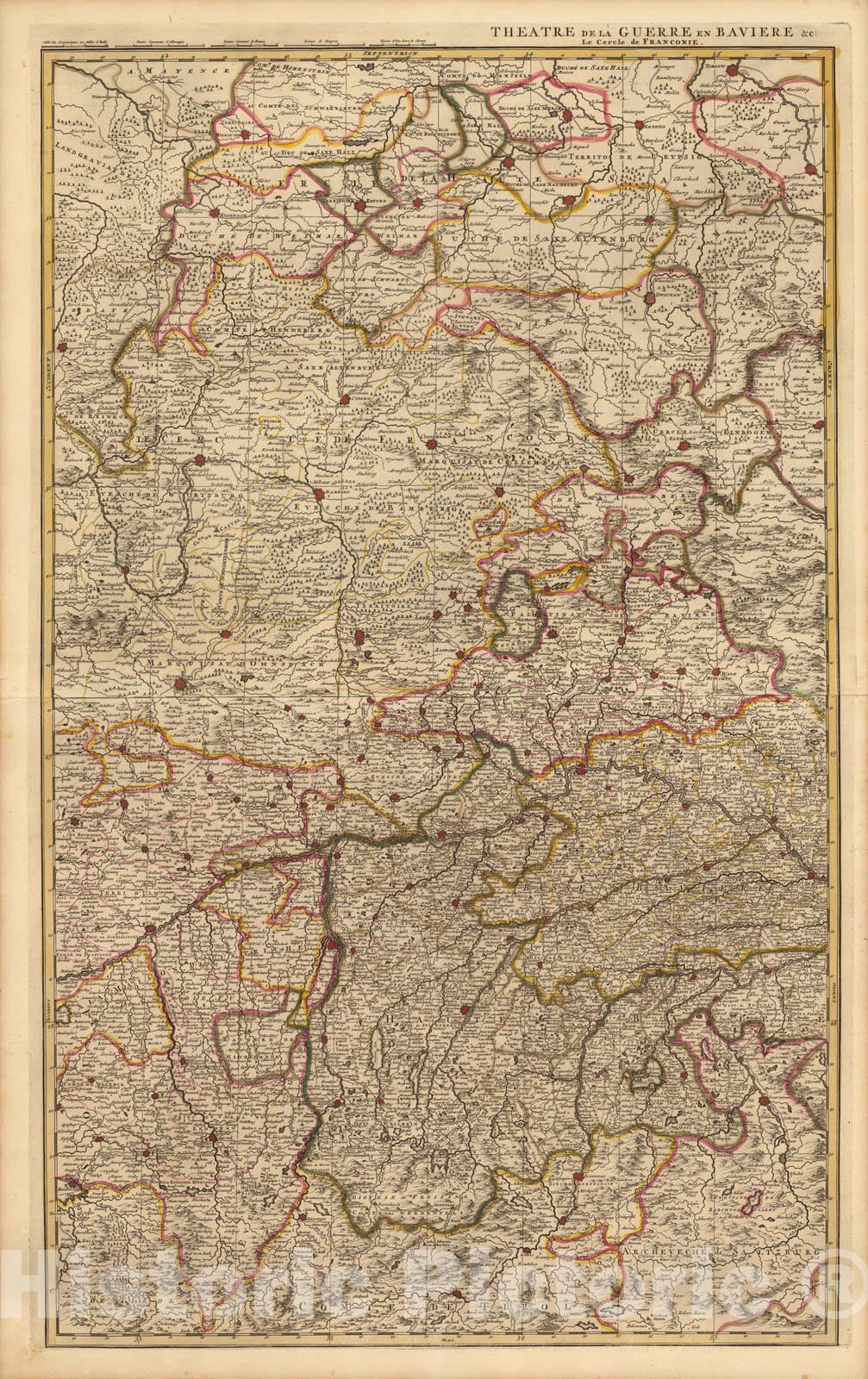 Historic Wall Map : Bavaria , GermanyTheatre de la Guerre en Baviere &c. 1708 , Vintage Wall Art