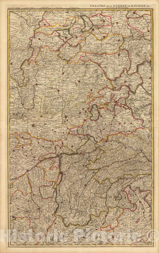 Historic Wall Map : Bavaria , GermanyTheatre de la Guerre en Baviere &c. 1708 , Vintage Wall Art