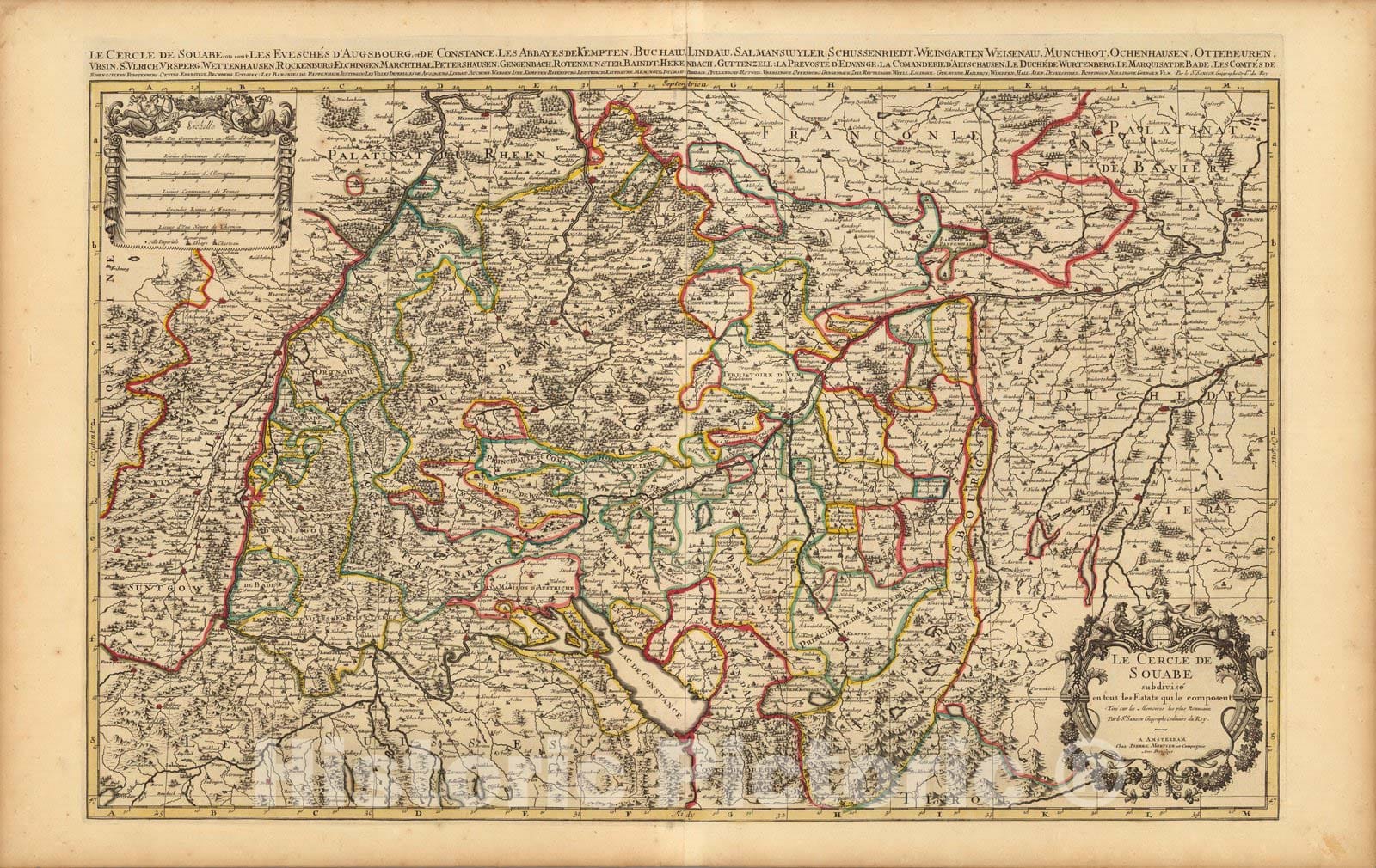 Historic Map : Swabia , GermanyLe Cercle de Souabe. 1708 , Vintage Wall Art