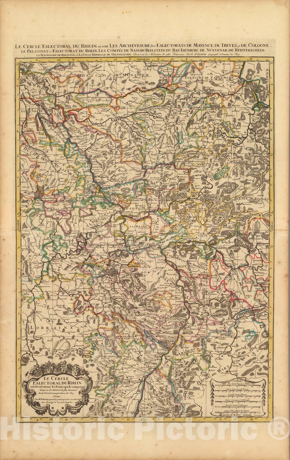 Historic Map : Rhine River , GermanyLe Cercle Eslectoral du Rhein. 1708 , Vintage Wall Art