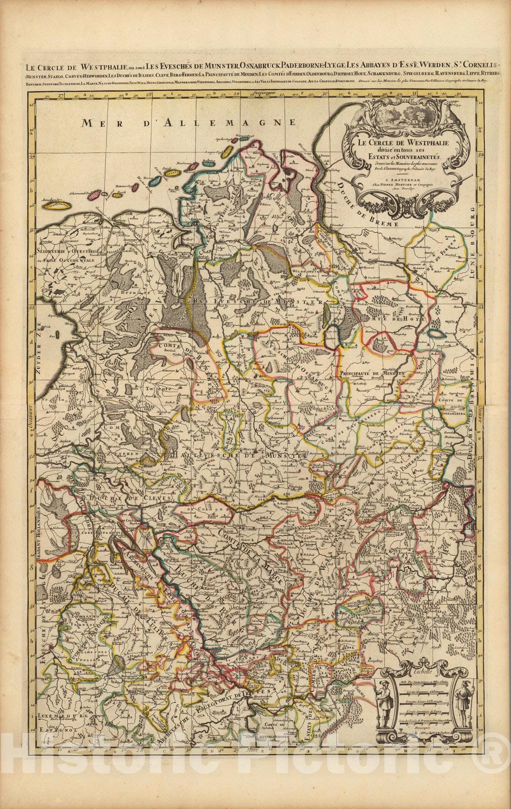 Historic Map : Westphalia , GermanyLe Cercle de Westphalie. 1708 , Vintage Wall Art