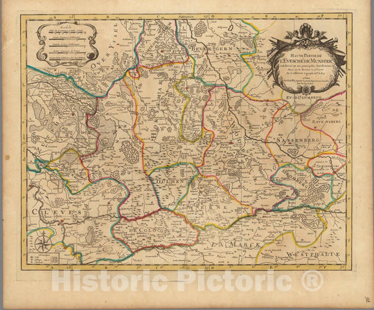 Historic Map : Munster , GermanyHaute Partie de l'Evesche de Munster. 1708 , Vintage Wall Art