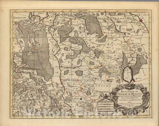 Historic Map : Munster , GermanyBasse Partie de L'Evesche de Munster. 1708 , Vintage Wall Art