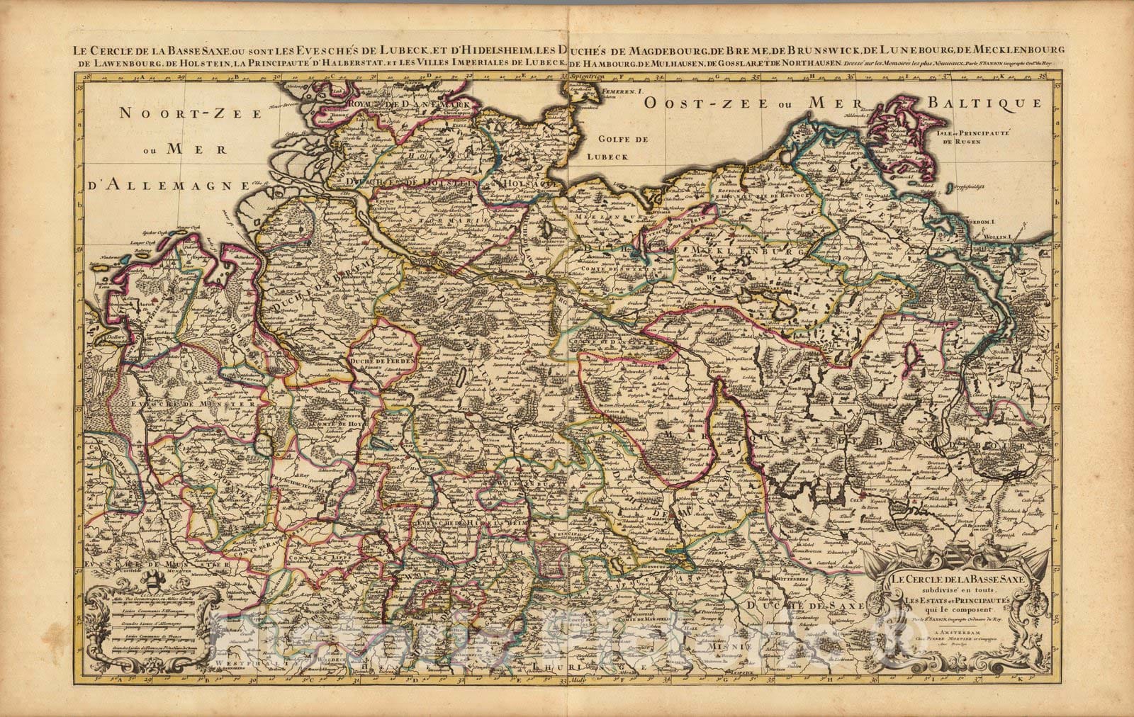 Historic Wall Map : Saxe , GermanyLe Cercle de la Basse Saxe. 1708 , Vintage Wall Art