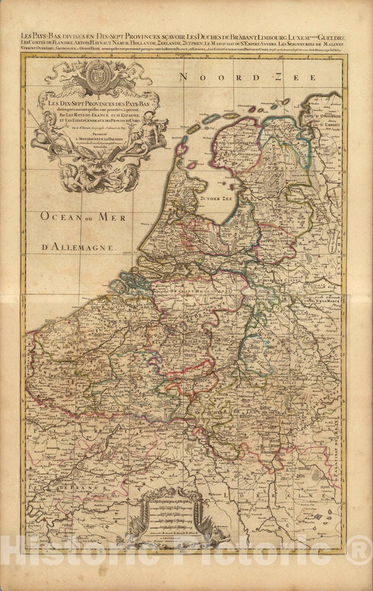 Historic Map : Netherlands,Les Dix-sept Provinces des Pays-Bas. 1708 , Vintage Wall Art