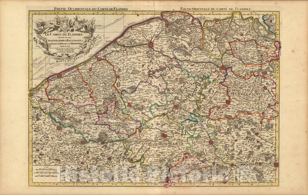 Historic Map : Flanders (France, Belgium)Le Comte de Flandre. 1708 , Vintage Wall Art