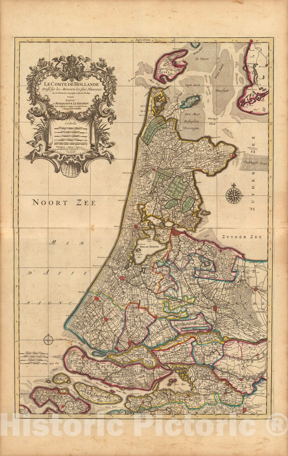 Historic Map : Netherlands,Le Comte de Hollande. 1708 , Vintage Wall Art