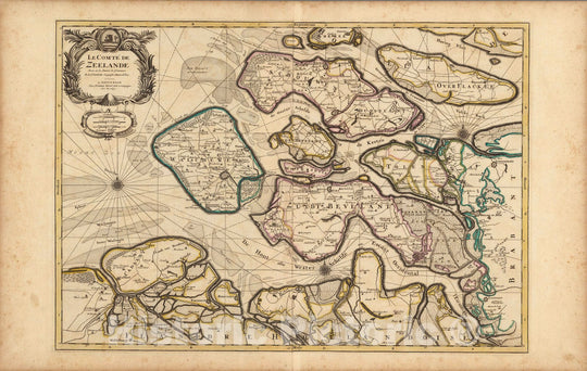 Historic Map : Zeeland (Netherlands)Le Comte de Zeelande. 1708 , Vintage Wall Art