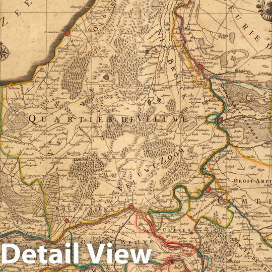 Historic Map : Guelders (Netherlands)La Veluwe, La Betuwe, et Le Comte de Zutphe dans Le Duche de Gueldre. 1708 , Vintage Wall Art