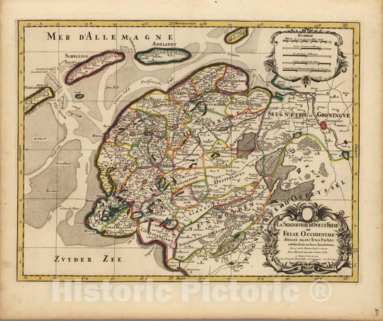 Historic Map : Ovest-Frise (Netherlands)La Seigneurie d'Ovest-Frise. 1708 , Vintage Wall Art