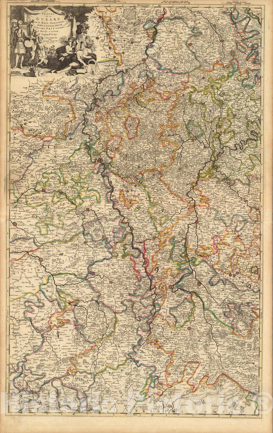 Historic Map : Germany, Moselle RiverTheatre de la Guerre sur le Rhin, Moselle, Mayn, le Necker, Meuse. 1708 , Vintage Wall Art