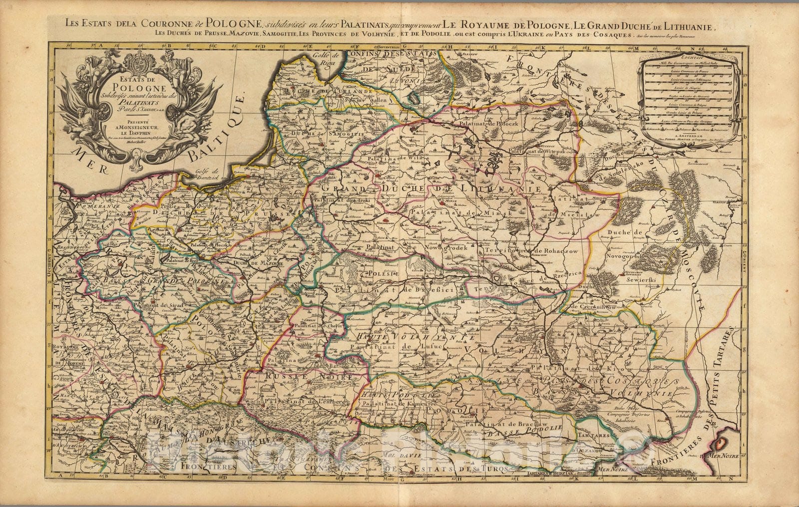 Historic Map : Poland,Estats de Pologne. 1708 , Vintage Wall Art