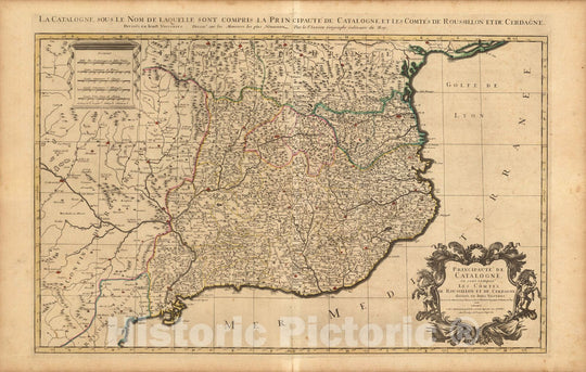 Historic Map : Catalonia , SpainPrincipaute de Catalogne. 1708 , Vintage Wall Art