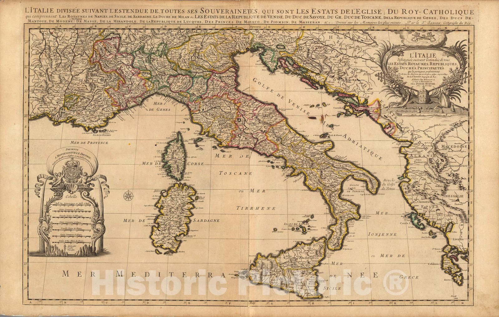 Historic Wall Map : Italy,L'Italie. 1708 , Vintage Wall Art