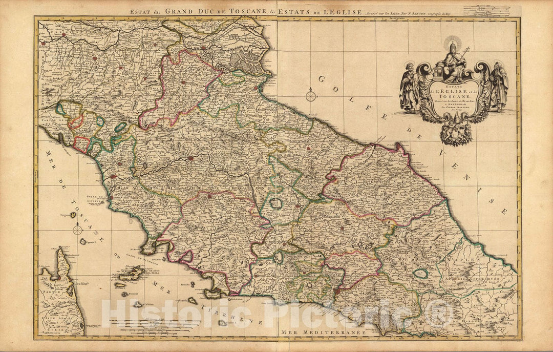 Historic Map : Tuscany (Italy)Estats de l'Eglise et de Toscane. 1708 , Vintage Wall Art