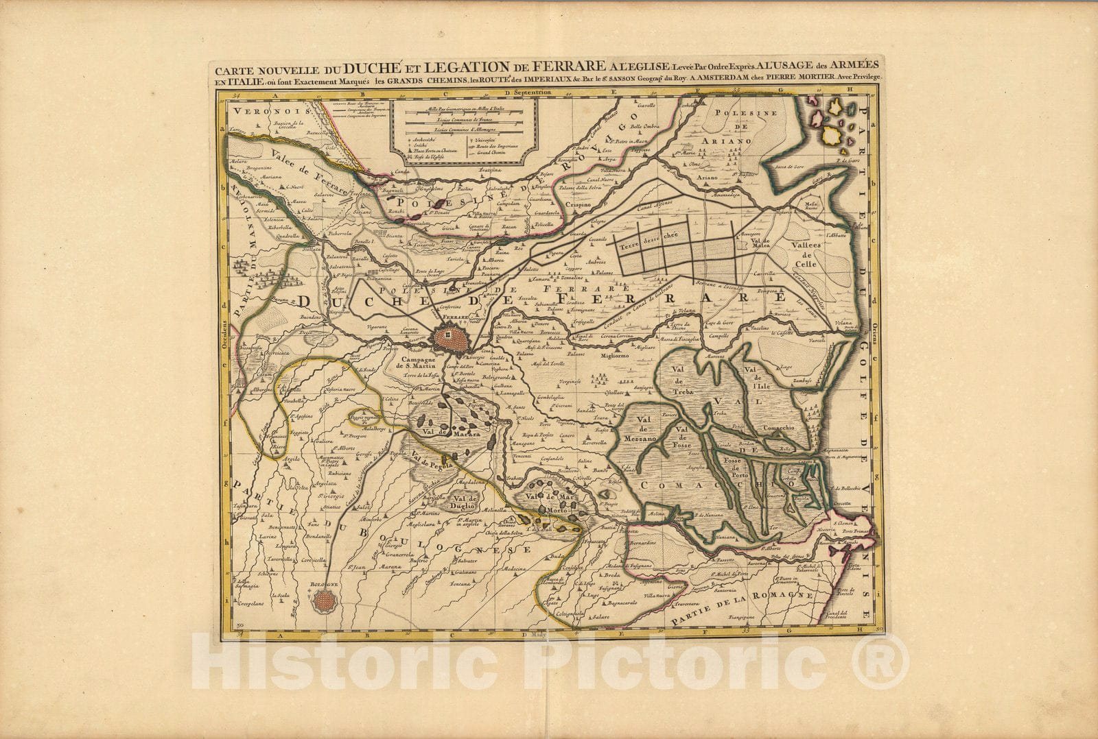 Historic Map : Duchy of Ferrara (Italy)Carte Nouvelle du Duche et Legation de Ferrare. 1708 , Vintage Wall Art