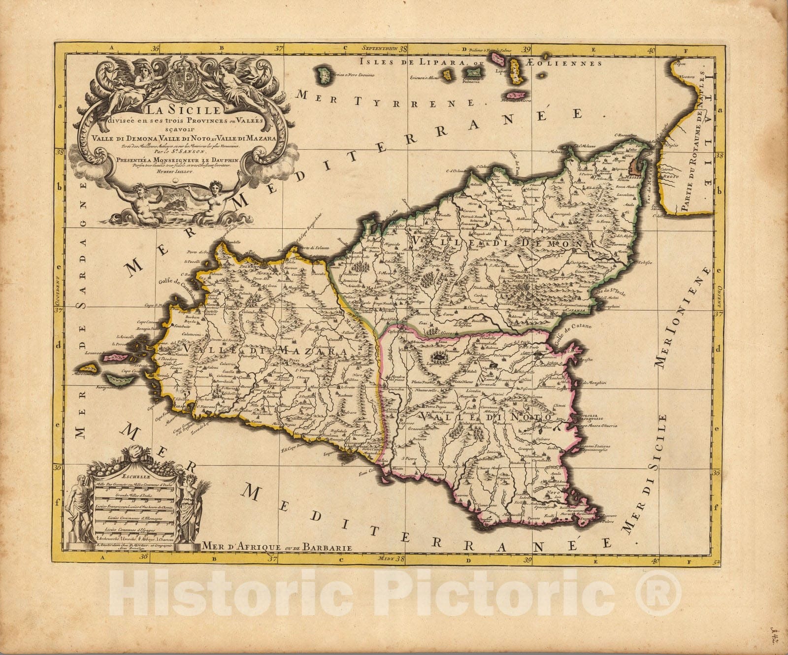 Historic Map : Sicily (Italy)La Sicile. 1708 , Vintage Wall Art