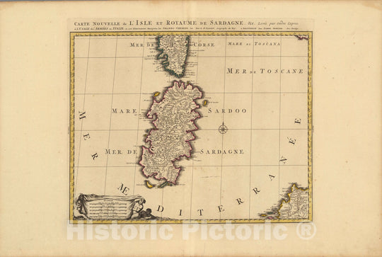 Historic Map : Sardinia (Italy)Carte Nouvelle de L'Isle et Royaume de Sardagne. 1708 , Vintage Wall Art