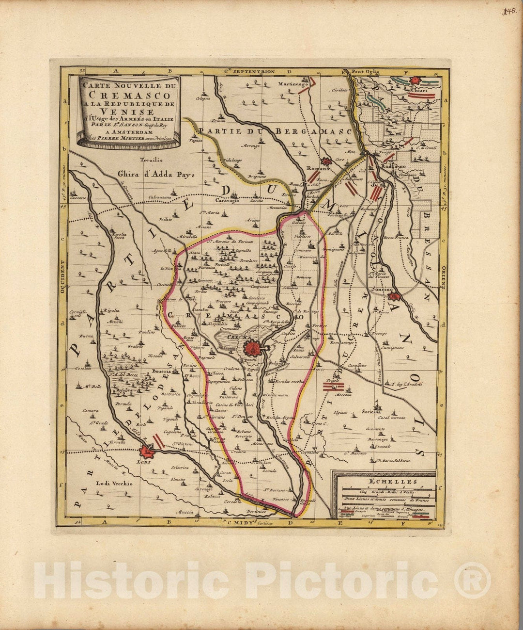 Historic Map : Lombardy (Italy)Carte Nouvelle du Cremasco a la Republique de Venise. 1708 , Vintage Wall Art