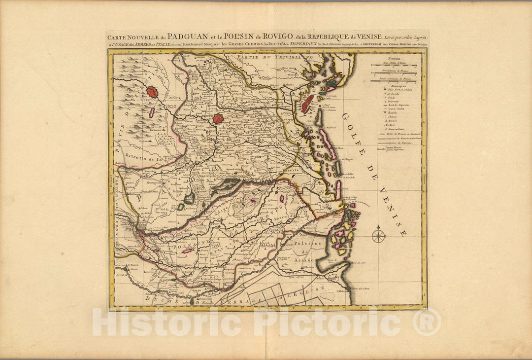 Historic Map : Venice (Italy)Carte Nouvelle du Padouan et le Polesin de Rovigo de la Republique de Venise. 1708 , Vintage Wall Art