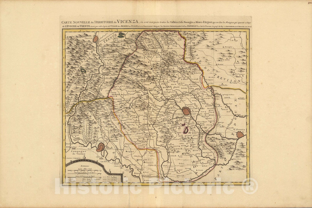 Historic Map : Vicenza (Italy)Carte Nouvelle du Territoire de Vicenza. 1708 , Vintage Wall Art