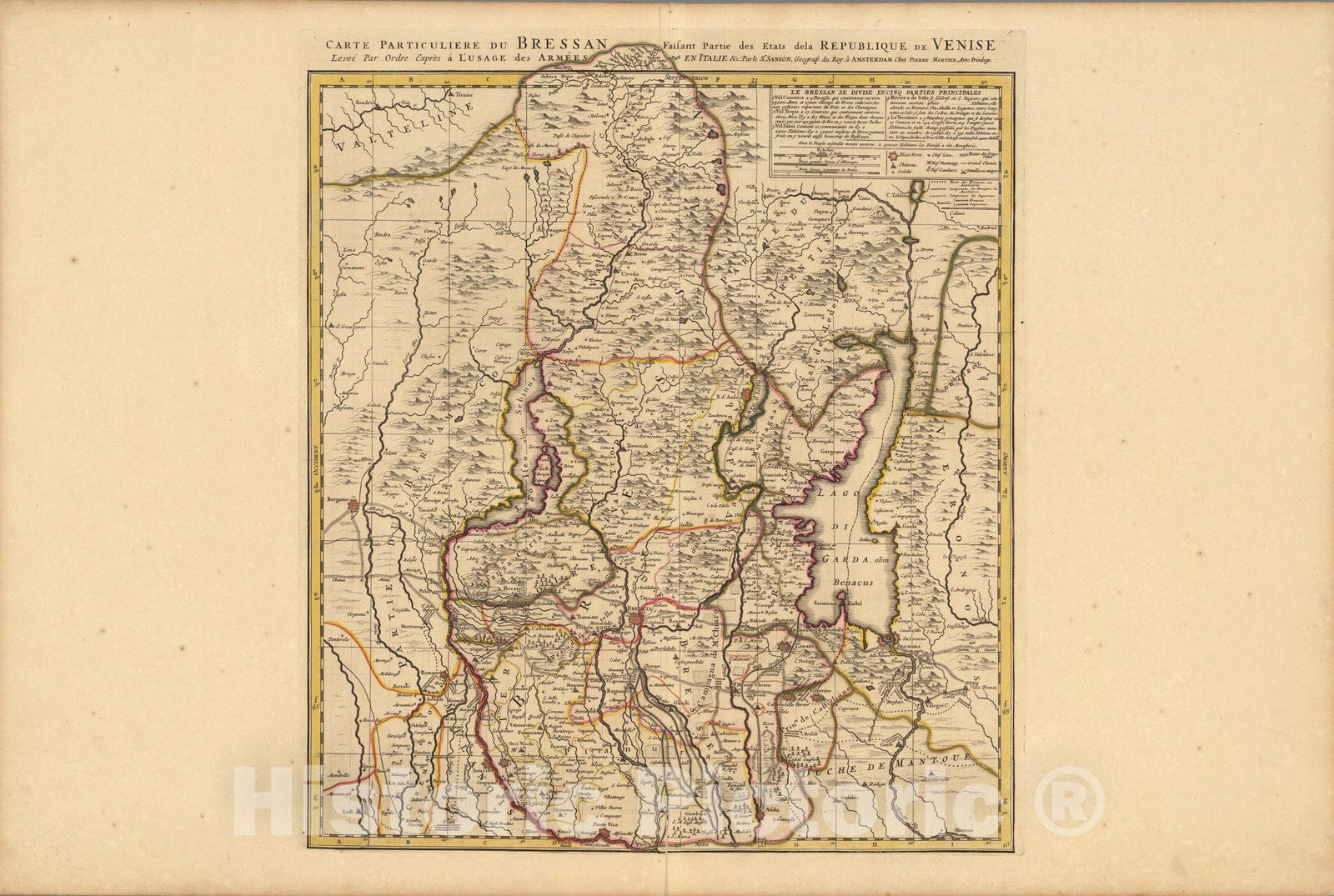 Historic Map : Brescia (Italy)Carte Particuliere du Bressan. 1708 , Vintage Wall Art